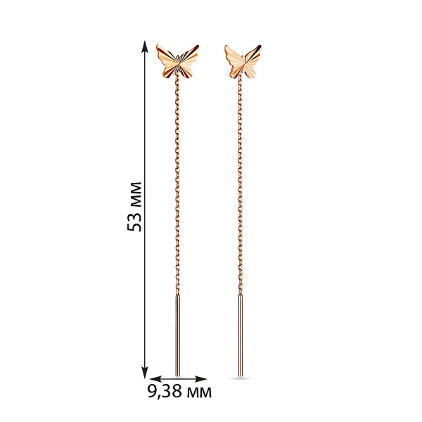 Серьги-цепочки «Бабочки» из красного золота (арт. 105210) – изображение 2