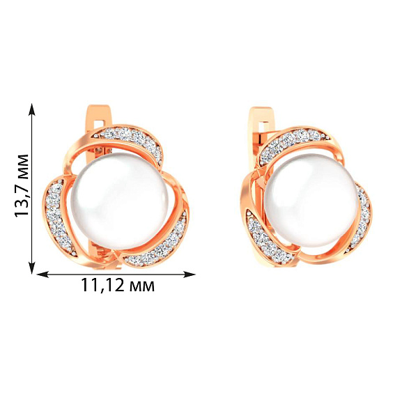 Золотые серьги с жемчугом и фианитами (арт. 111170) – изображение 3