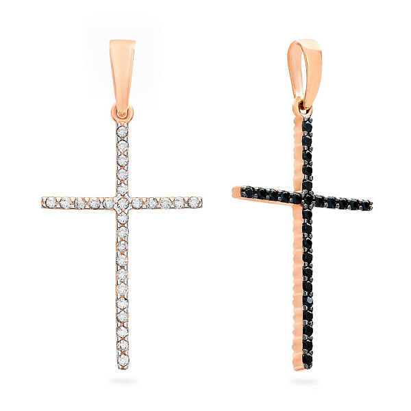 Хрестик двосторонній з червоного золота з фіанітами (арт. 440419ч) – зображення 1