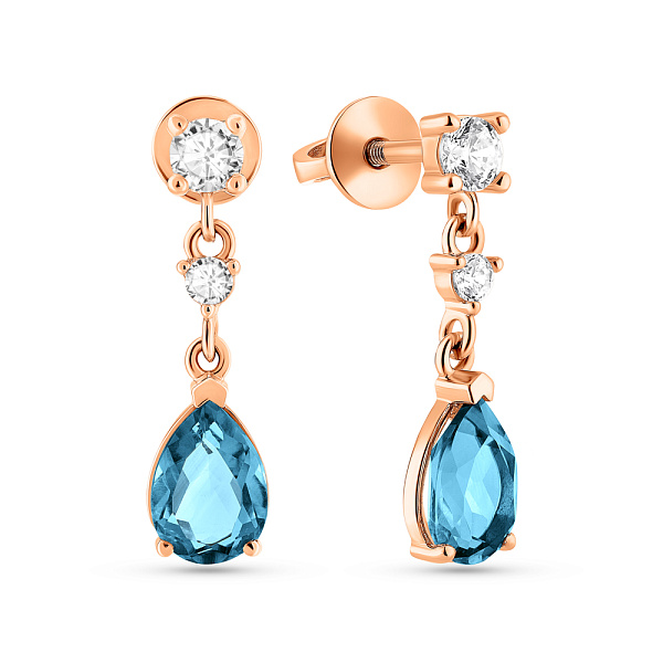 Золотые серьги с топазом и фианитами (арт. 1101149Птг) – изображение 1