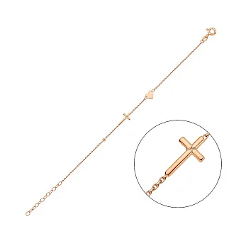 Браслет з хрестиком з червоного золота (арт. 326584)