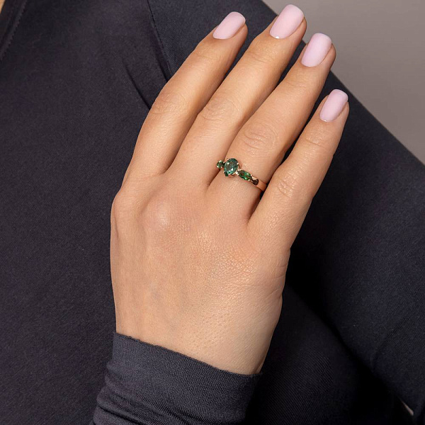 Золота каблучка з зеленим кварцом (арт. 141363Пз) – зображення 2