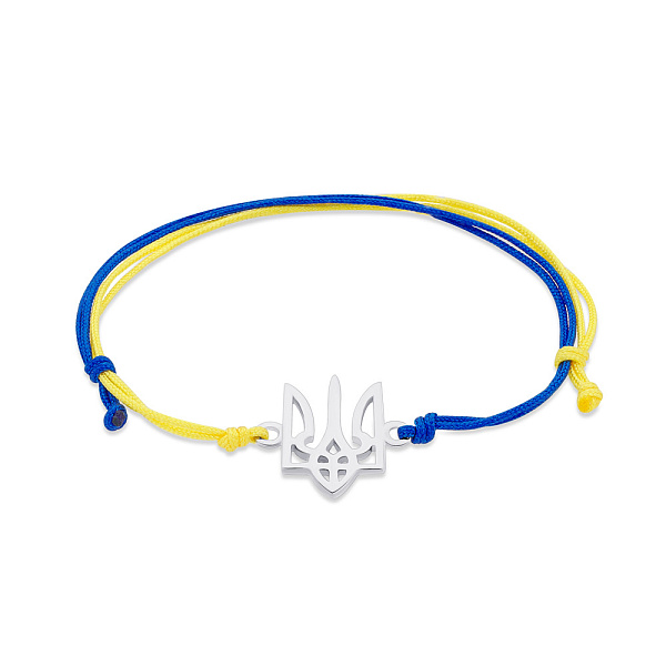 Браслет на шовковій нитці Тризуб-Герб України зі срібною вставкою (арт. 7309/440брпсж) – зображення 1