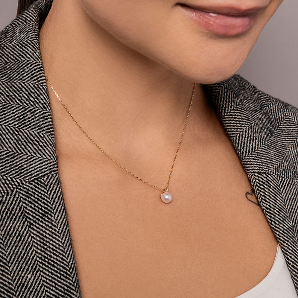 Золотое колье с жемчугом и бриллиантом (арт. Ц011292) – изображение 3