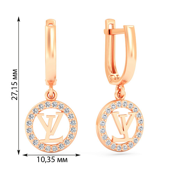 Сережки з червоного золота з фіанітами (арт. 1101217) – зображення 2