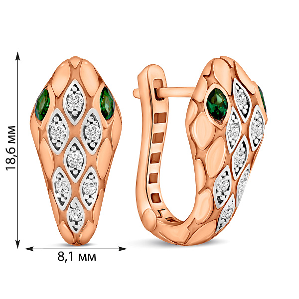 Сережки з червоного золота Змія з фіанітами (арт. 1092106з) – зображення 2