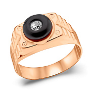 Золотая печатка с ониксом и фианитом (арт. 180565о)