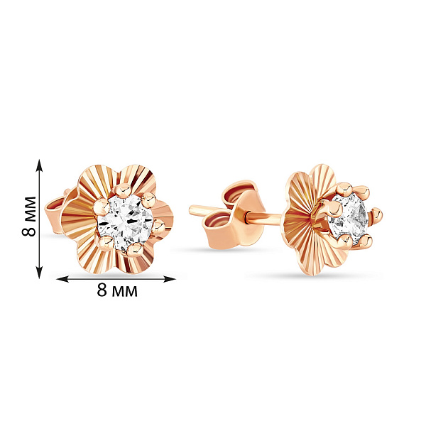 Дитячі сережки з червоного золота «Квіти» з фіанітами (арт. 104474) – зображення 2