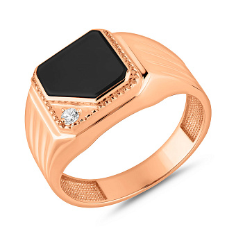 Фото Печатка из красного золота с эмалью и фианитом (арт. 170012е)