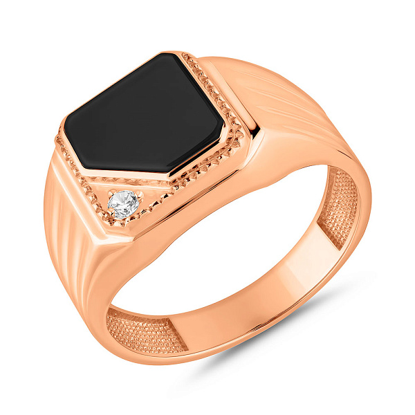 Печатка из красного золота с эмалью и фианитом (арт. 170012е) – изображение 1