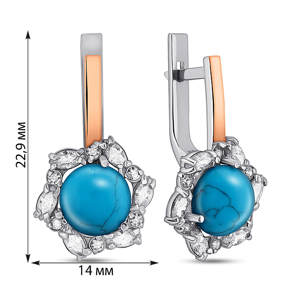 Серебряные серьги с бирюзой и фианитами (арт. 7202/382Бсю) – изображение 2