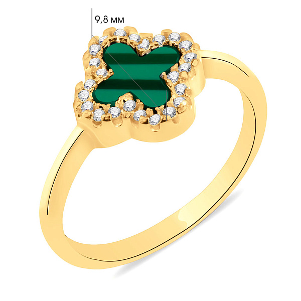 Срібна каблучка з малахітом і жовтим родіюванням (арт. 7501/3756/10жмлх) – зображення 2