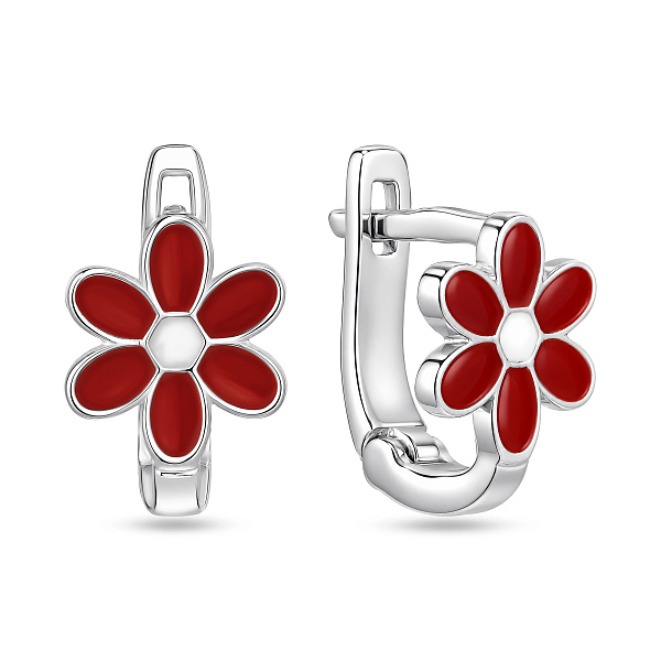 Серебряные серьги цветок с эмалью (арт. 7502/2722ебк) – изображение 1