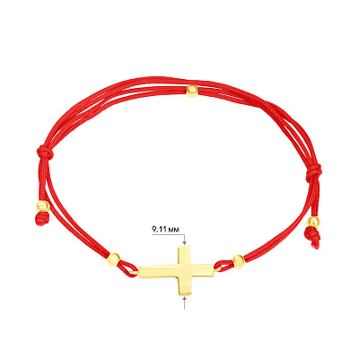 Браслет «Крестик» с красной нитью и золотыми вставками (арт. 324329ж)
