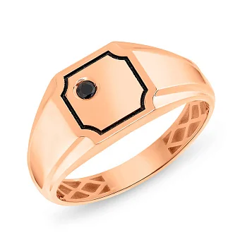 Золотая печатка с черным фианитом и эмалью (арт. 180494ч)