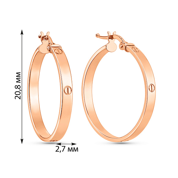 Серьги-кольца из красного золота без камней (арт. 1091504/20) – изображение 4