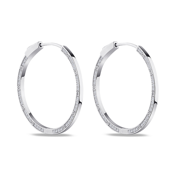 Серебряные серьги-кольца с белыми фианитами (арт. 7502/4463/35) – изображение 1