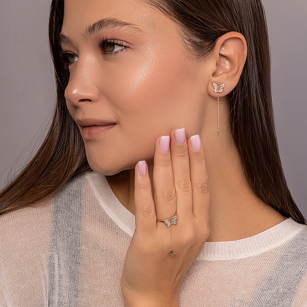 Золота каблучка Метелики з підвіскою (арт. 141222) – зображення 5