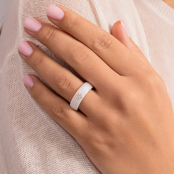 Каблучка з кераміки і золота з діамантами (арт. К011229005кб) – зображення 2