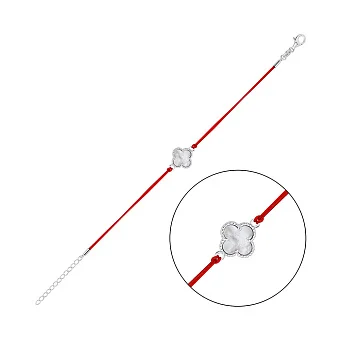 Браслет Конюшина на шовковій нитці зі срібними вставками (арт. 7309/4951пк)