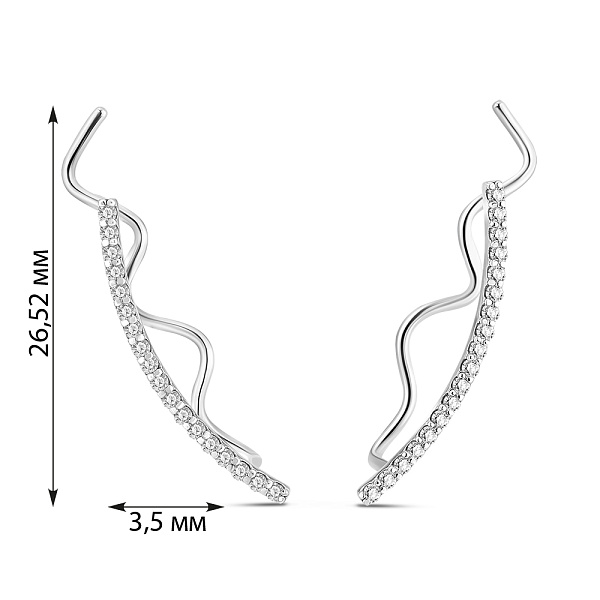 Сережки-клаймбери з білого золота з діамантами  (арт. С011395015б) – зображення 4