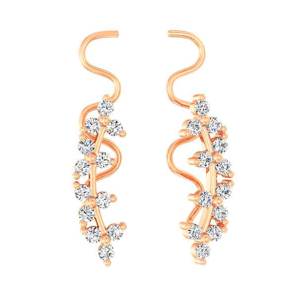 Сережки-клаймберы из красного золота с фианитами (арт. 110669) – изображение 1