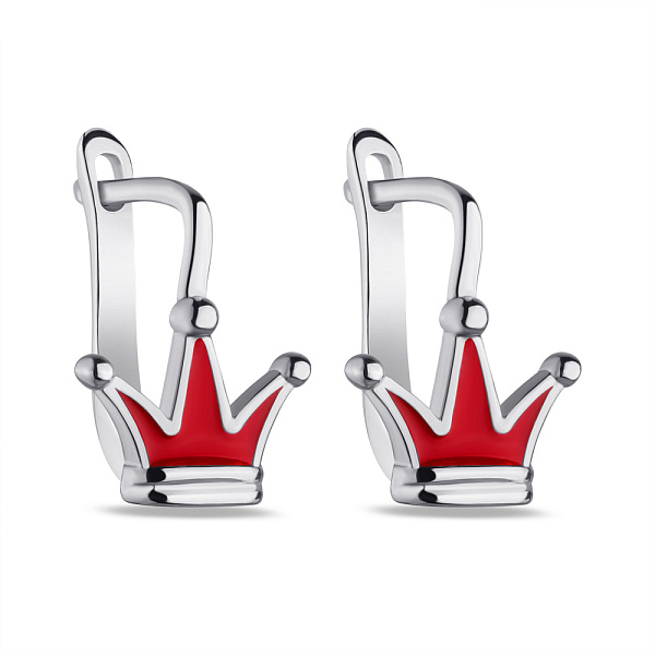 Дитячі сережки зі срібла "Корона" з червоною емаллю (арт. 7502/4349ек) – зображення 1