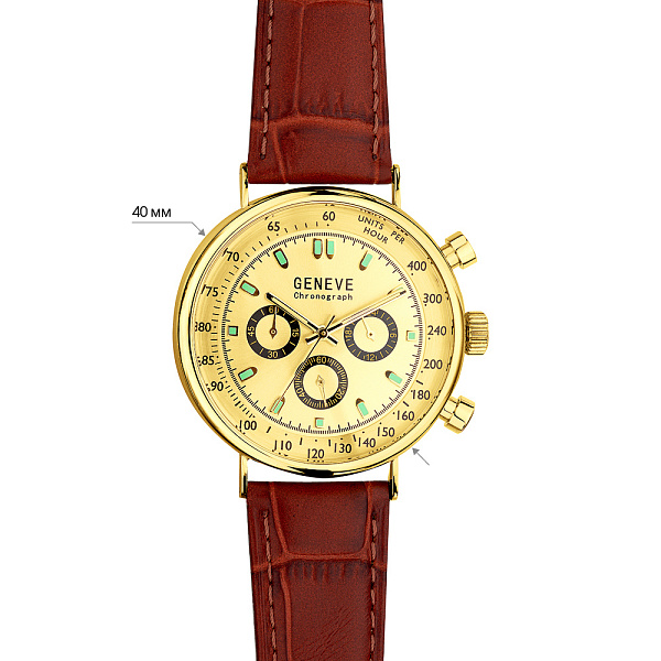 Масивний золотий годинник зі шкіряним ремінцем (арт. 260240жжкр) – зображення 4