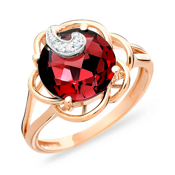 Кольцо из красного золота с кварцем и фианитами (арт. 140674ПкГ) – изображение 1