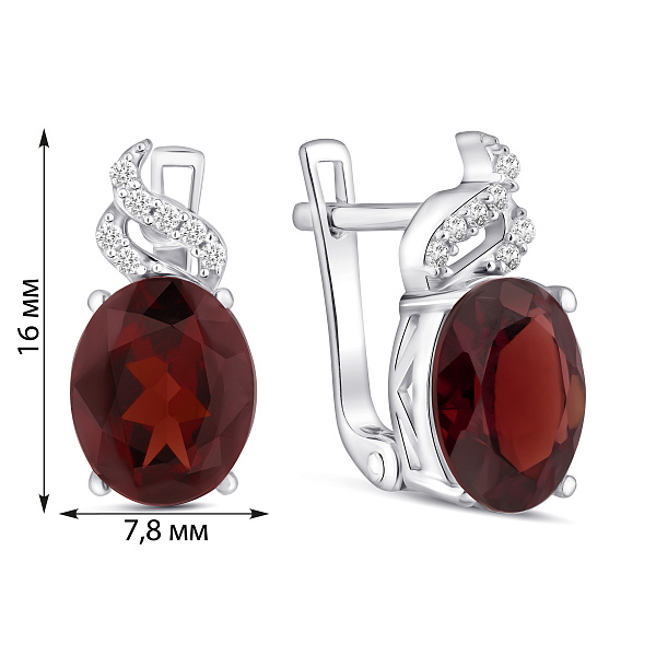 Срібні сережки зі гранатом і фіанітами (арт. 7502/2194095Г) – зображення 2