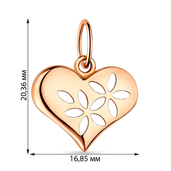 Кулон золотой Сердце в красном цвете металла (арт. 423845) – изображение 2