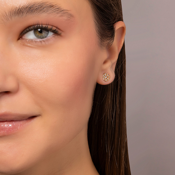 Золотые сережки-пусеты Цветы с фианитами (арт. 105664) – изображение 4