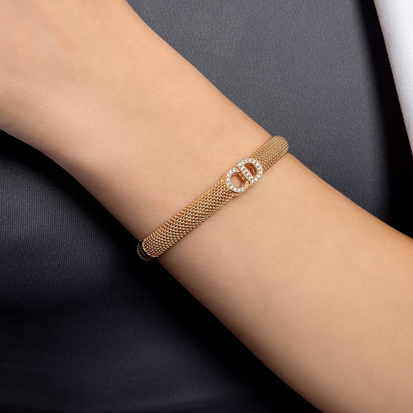 Жесткий золотой браслет с фианитами (арт. 3261161) – изображение 2