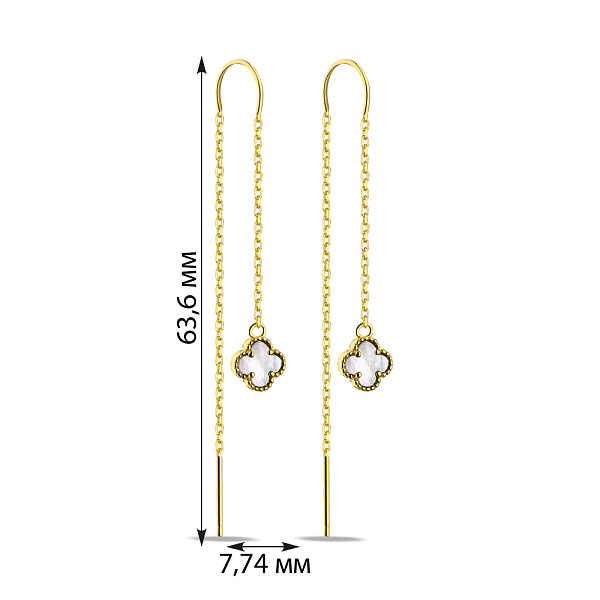 Серебряные серьги-протяжки Клевер с перламутром (арт. 7502/4538/8жп) – изображение 2