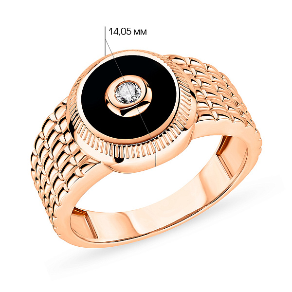 Перстень з червоного золота з діамантом та емаллю (арт. К170074005) – зображення 2
