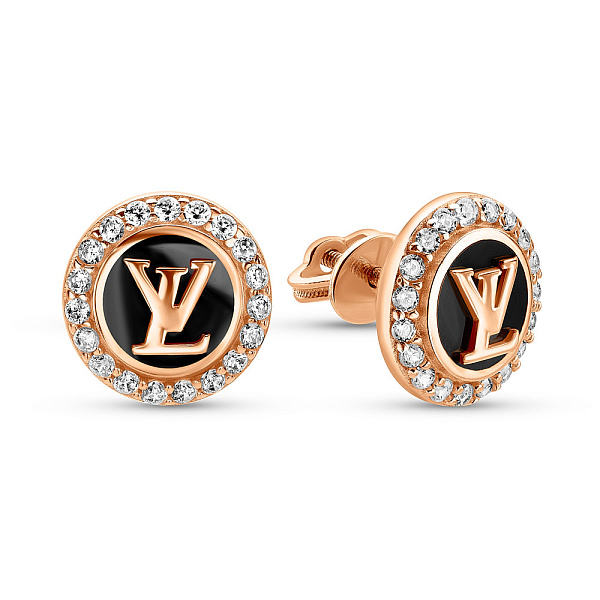 Золотые серьги с эмалью и фианитами (арт. 1091195еч) – изображение 1