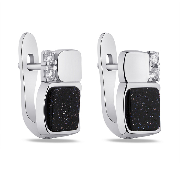 Сережки зі срібла з авантюрином і фіанітами (арт. 7502/1770Авч) – зображення 1