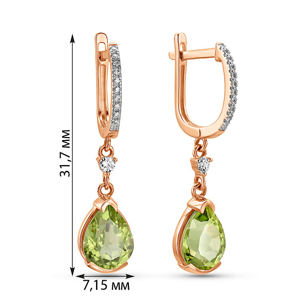 Золотые серьги с хризолитом и фианитами (арт. 110222Пп) – изображение 4