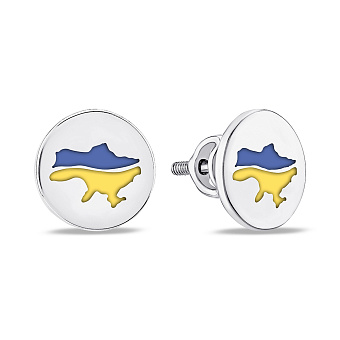 Фото Серебряные серьги Карта Украины с эмалью (арт. 7518/671егжсп)