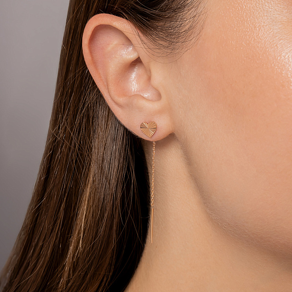 Серьги протяжки "Сердце" из золота (арт. 110837) – изображение 2