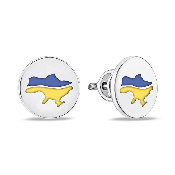 Серебряные серьги Карта Украины с эмалью (арт. 7518/671егжсп) – изображение 1