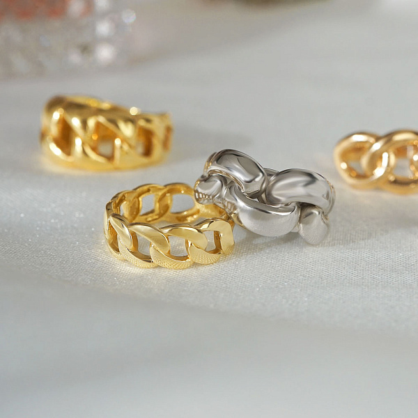 Золотое широкое кольцо "Звенья" в желтом цвете металла  (арт. 155381ж) – изображение 3