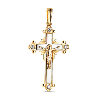 Фото Золотой нательный крестик с распятием и фианитами (арт. 501359жб)
