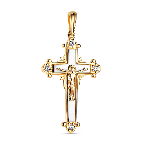 Золотой нательный крестик с распятием и фианитами (арт. 501359жб) – изображение 1