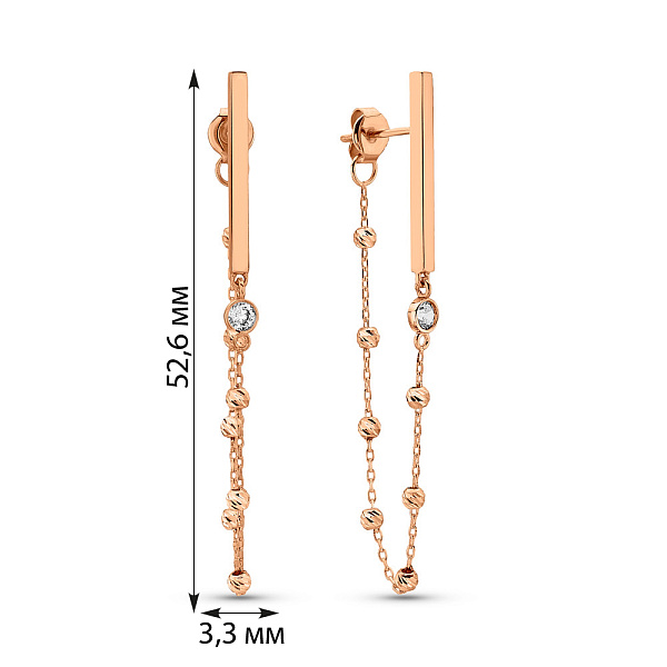 Довгі сережки-підвіски з червоного золота (арт. 109586) – зображення 4