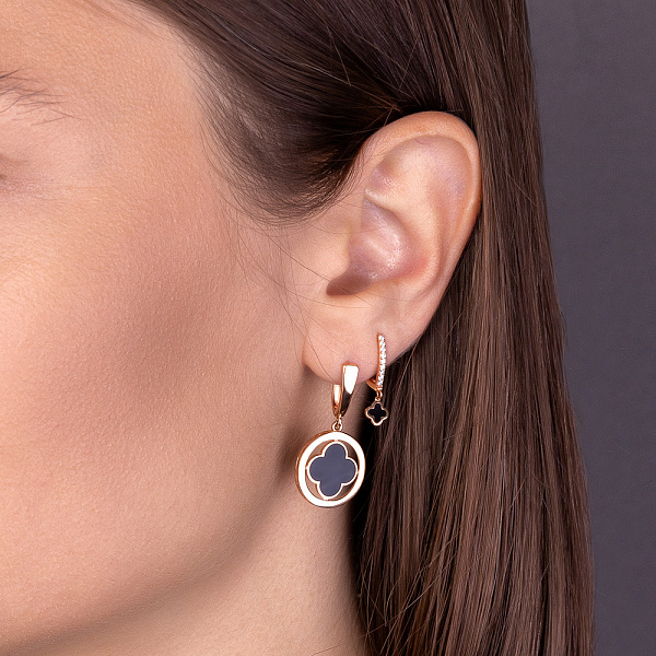 Серьги из красного золота с эмалью и фианитами (арт. 109946еч) – изображение 2