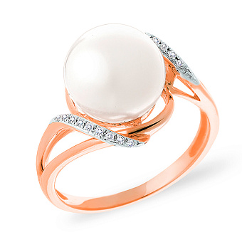 Золотое кольцо с бриллиантами и жемчугом (арт. К011190)