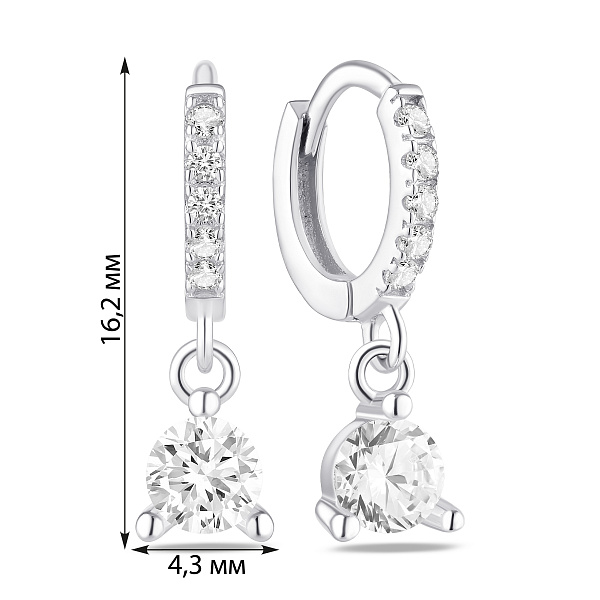 Серебряные серьги-кольца с подвеской с фианитами (арт. 7502/10231/9) – изображение 2