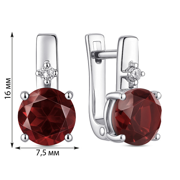Срібні сережки з гранатом та фіанітом (арт. 7502/2104131Г) – зображення 2