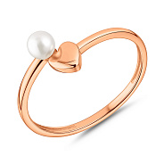 Золотое незамкнутое кольцо с жемчужиной и сердцем (арт. 140942)